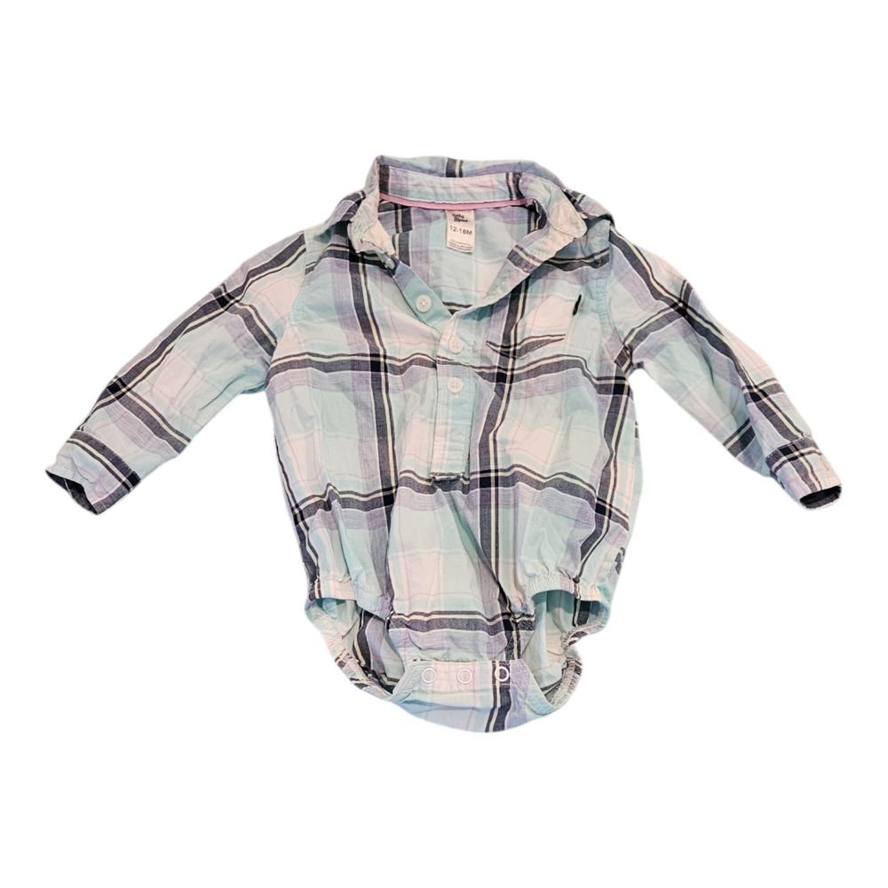 Baby B'gosh Child Size 12-18M Blue Plaid Long Sleeve Bodysuit